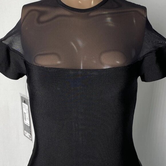 Marciano “Trina” Bandage Mini Dress Size 4 – Jet Black Sheer-Accent Bodycon - Picture 6 of 7